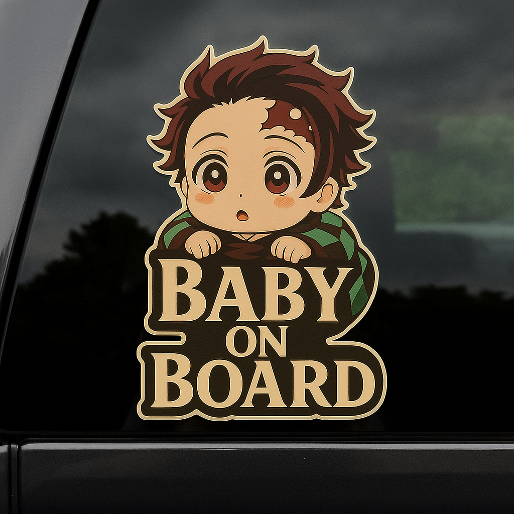 Cute Baby Tanjiro "Baby On Board" Car Sticker – Demon Slayer Anime-Inspired,  High Quality Waterproof Vinyl