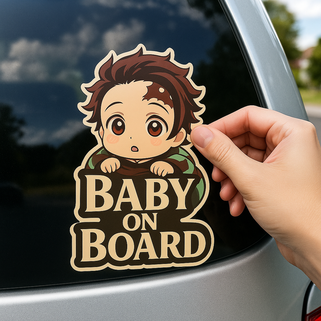 Cute Baby Tanjiro "Baby On Board" Car Sticker – Demon Slayer Anime-Inspired,  High Quality Waterproof Vinyl