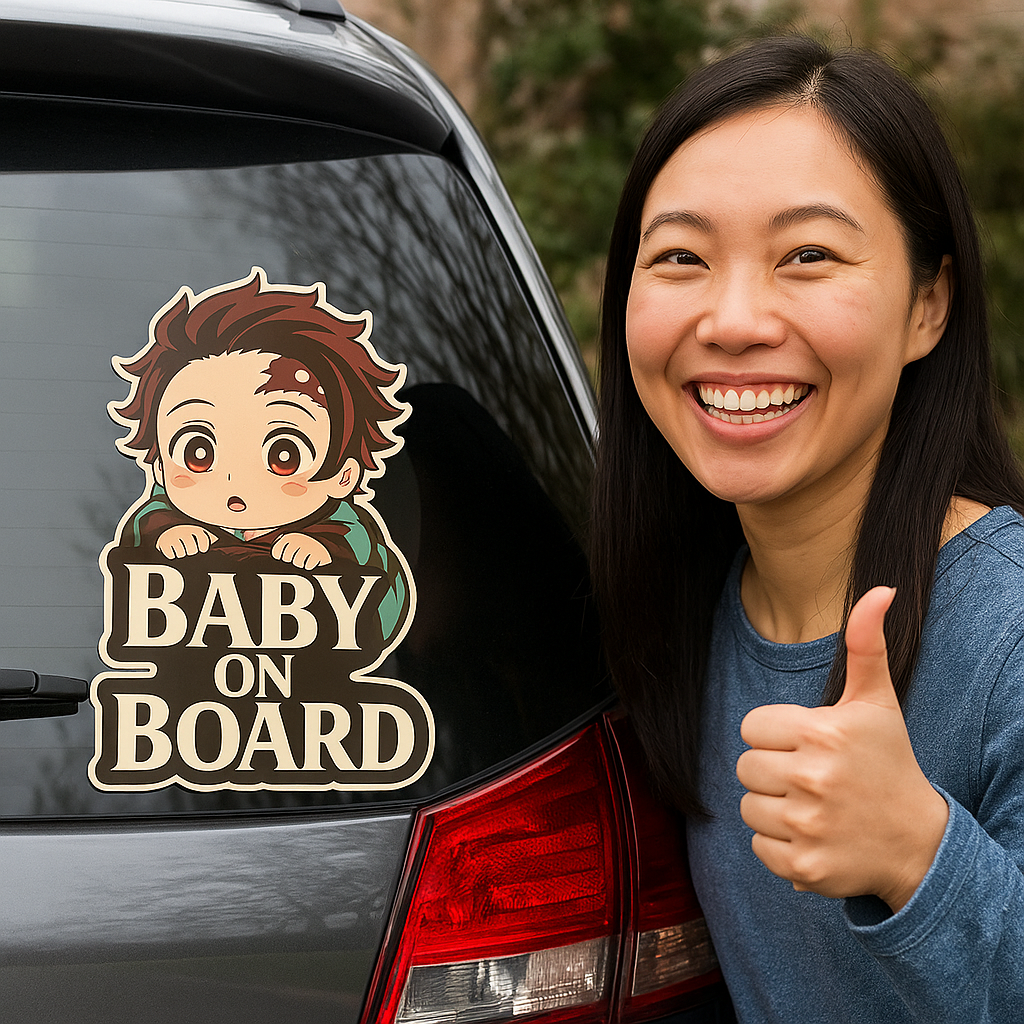 Cute Baby Tanjiro "Baby On Board" Car Sticker – Demon Slayer Anime-Inspired,  High Quality Waterproof Vinyl