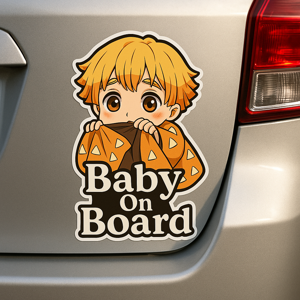 Cute Baby Zenitsu "Baby On Board" Car Sticker – Demon Slayer Anime-Inspired,  High Quality Waterproof Vinyl