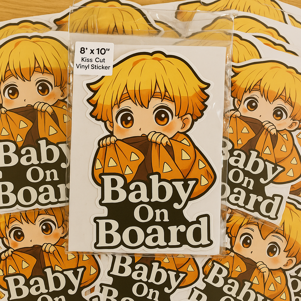Cute Baby Zenitsu "Baby On Board" Car Sticker – Demon Slayer Anime-Inspired,  High Quality Waterproof Vinyl