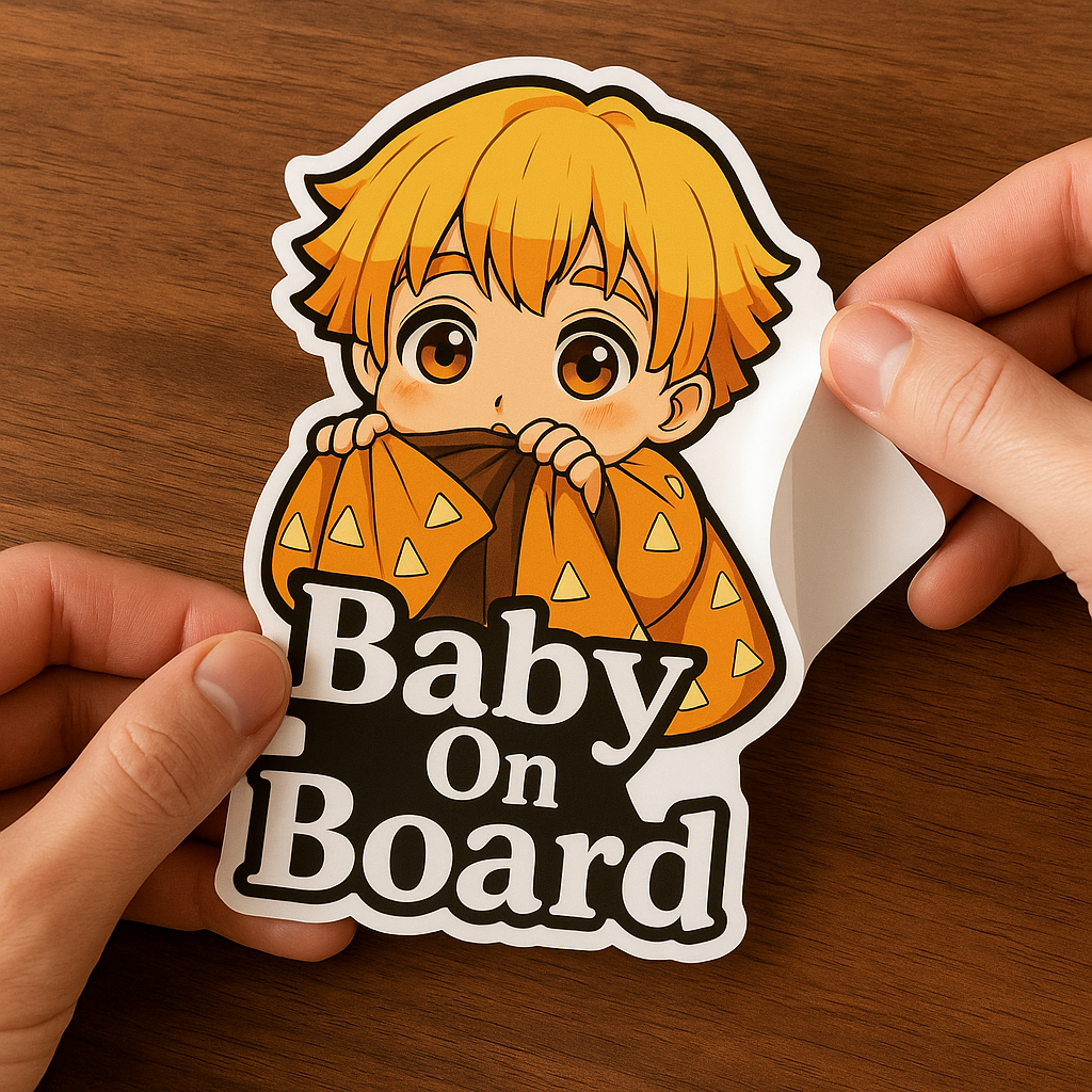 Cute Baby Zenitsu "Baby On Board" Car Sticker – Demon Slayer Anime-Inspired,  High Quality Waterproof Vinyl