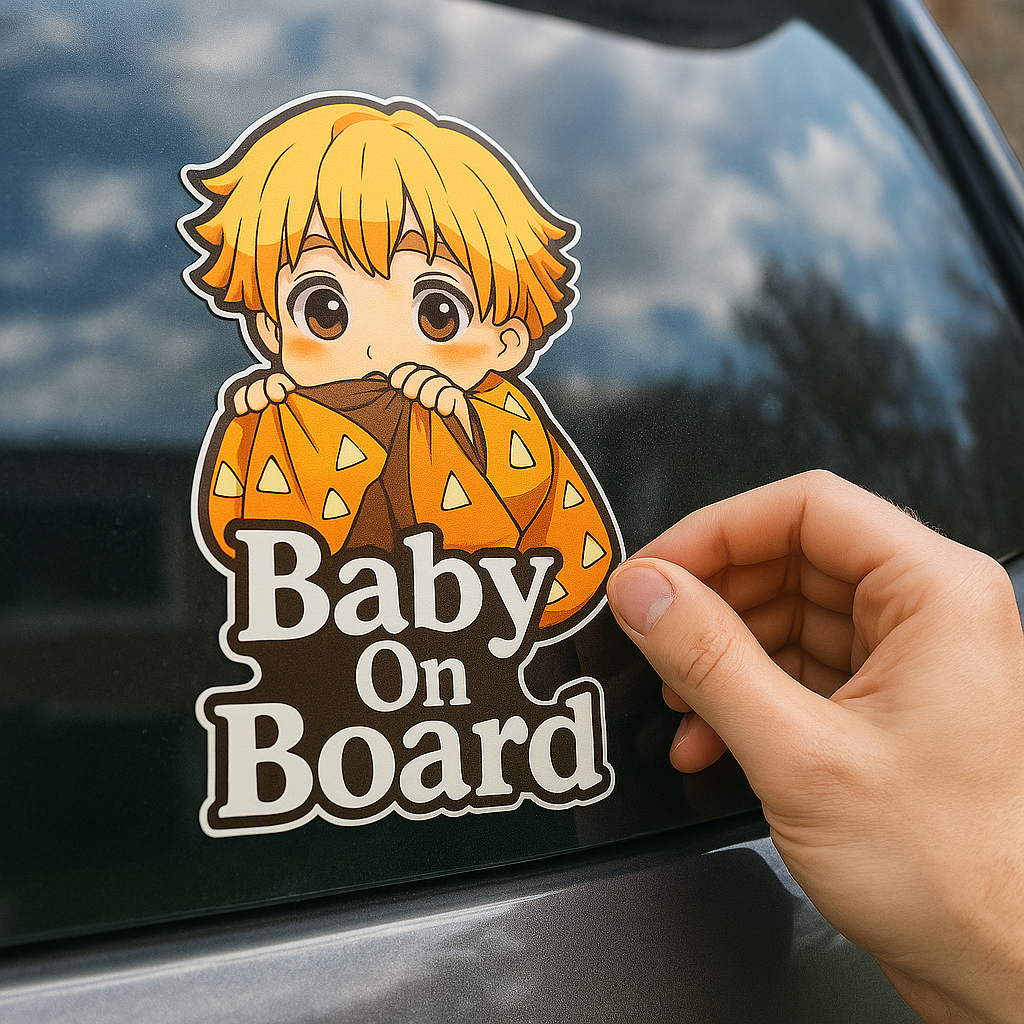 Cute Baby Zenitsu "Baby On Board" Car Sticker – Demon Slayer Anime-Inspired,  High Quality Waterproof Vinyl