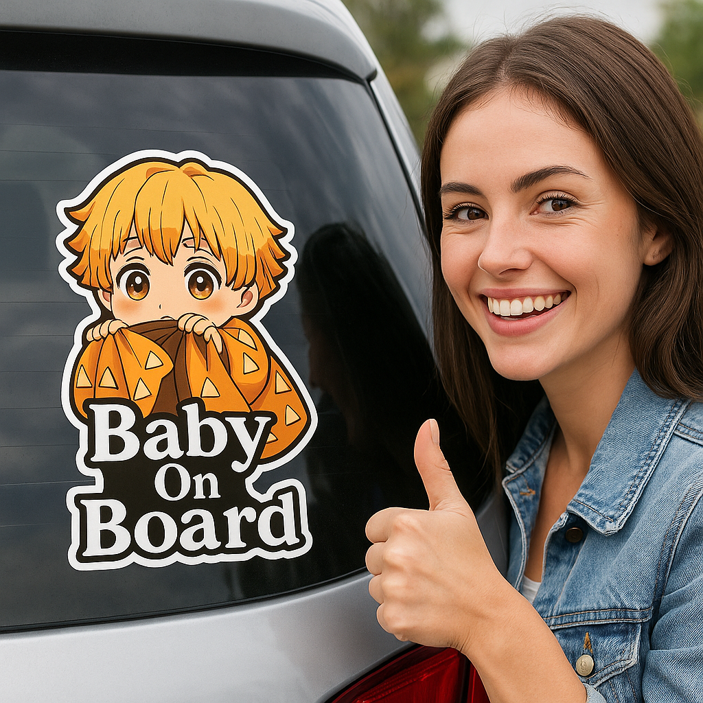 Cute Baby Zenitsu "Baby On Board" Car Sticker – Demon Slayer Anime-Inspired,  High Quality Waterproof Vinyl