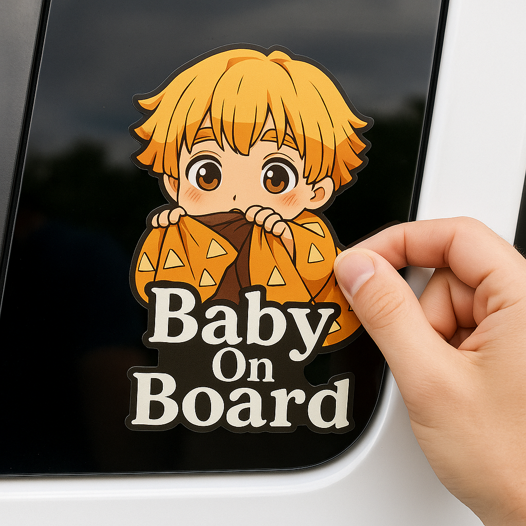 Cute Baby Zenitsu "Baby On Board" Car Sticker – Demon Slayer Anime-Inspired,  High Quality Waterproof Vinyl