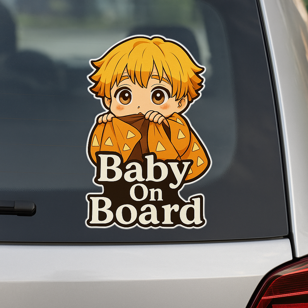 Cute Baby Zenitsu "Baby On Board" Car Sticker – Demon Slayer Anime-Inspired,  High Quality Waterproof Vinyl
