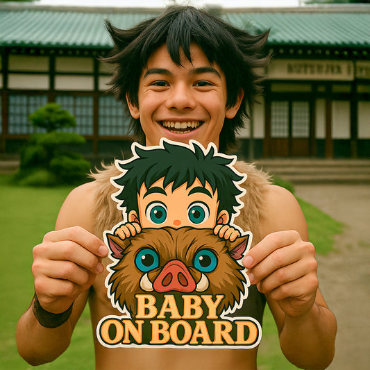 Cute Baby Inosuke "Baby On Board" Car Sticker – Demon Slayer Anime-Inspired,  High Quality Waterproof Vinyl