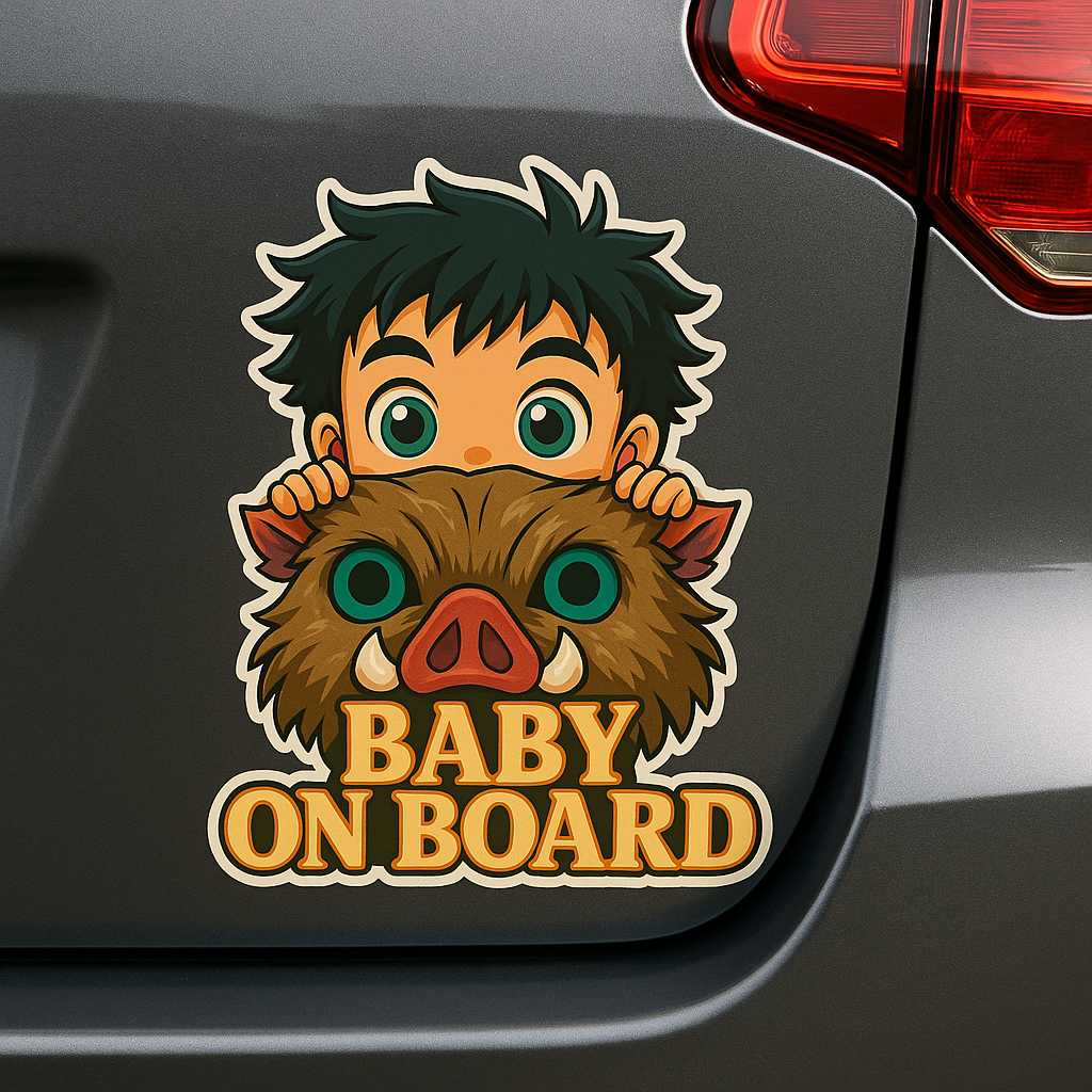 Cute Baby Inosuke "Baby On Board" Car Sticker β Demon Slayer Anime-Inspired,  High Quality Waterproof Vinyl