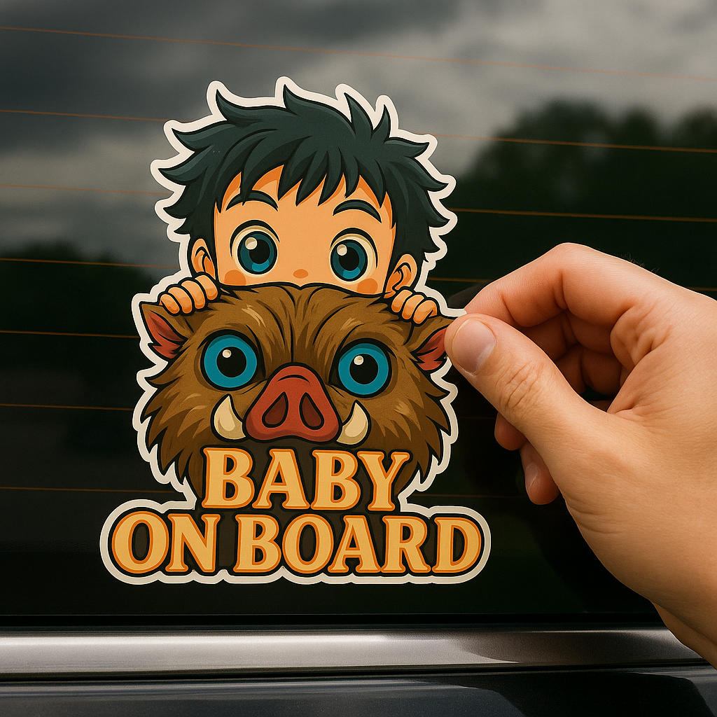 Cute Baby Inosuke "Baby On Board" Car Sticker β Demon Slayer Anime-Inspired,  High Quality Waterproof Vinyl