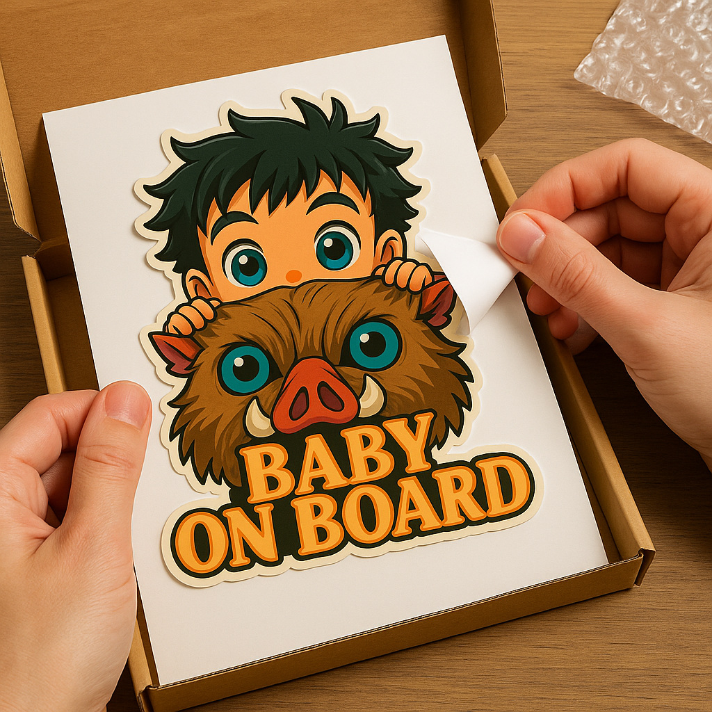 Cute Baby Inosuke "Baby On Board" Car Sticker β Demon Slayer Anime-Inspired,  High Quality Waterproof Vinyl