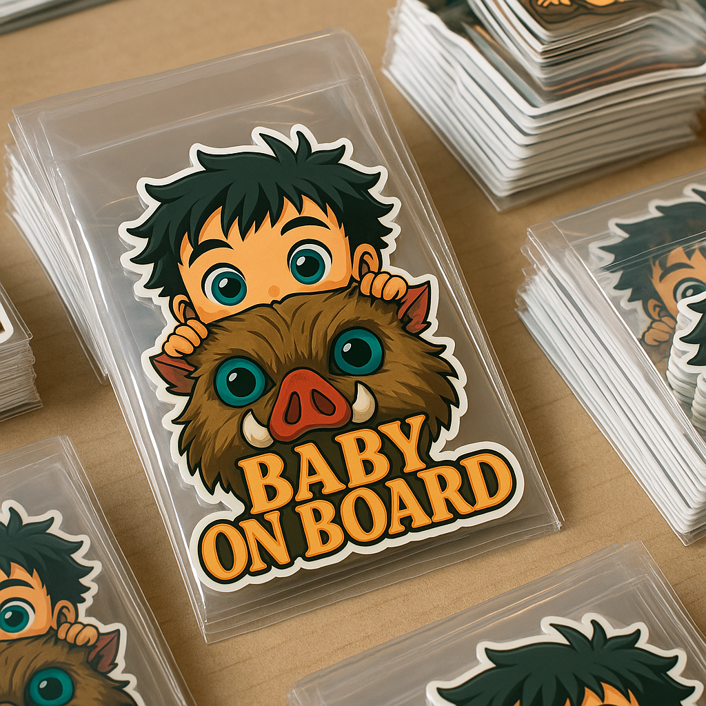 Cute Baby Inosuke "Baby On Board" Car Sticker β Demon Slayer Anime-Inspired,  High Quality Waterproof Vinyl