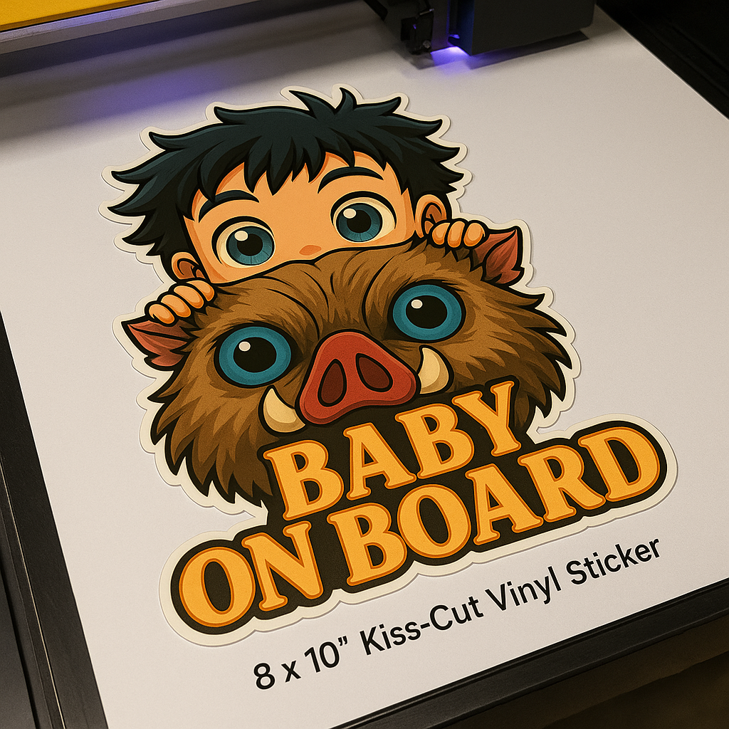 Cute Baby Inosuke "Baby On Board" Car Sticker β Demon Slayer Anime-Inspired,  High Quality Waterproof Vinyl