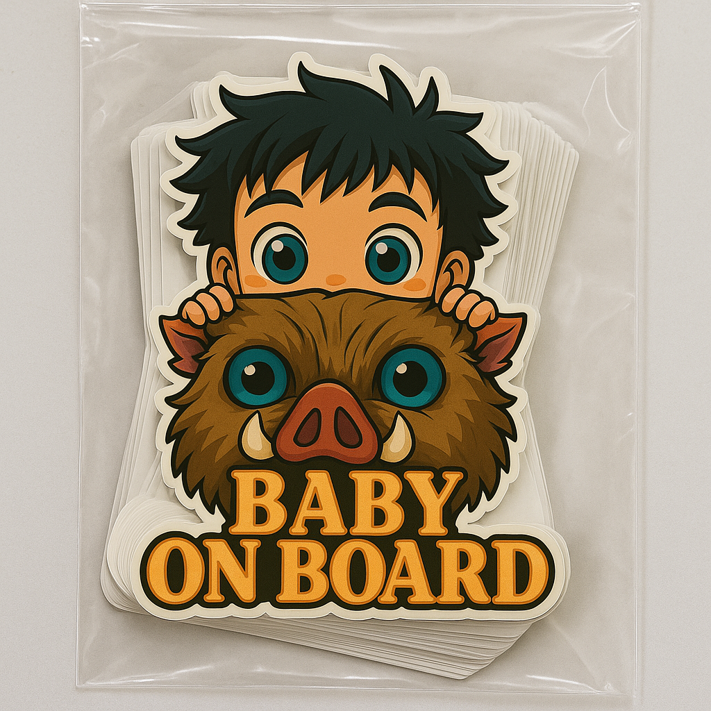 Cute Baby Inosuke "Baby On Board" Car Sticker β Demon Slayer Anime-Inspired,  High Quality Waterproof Vinyl