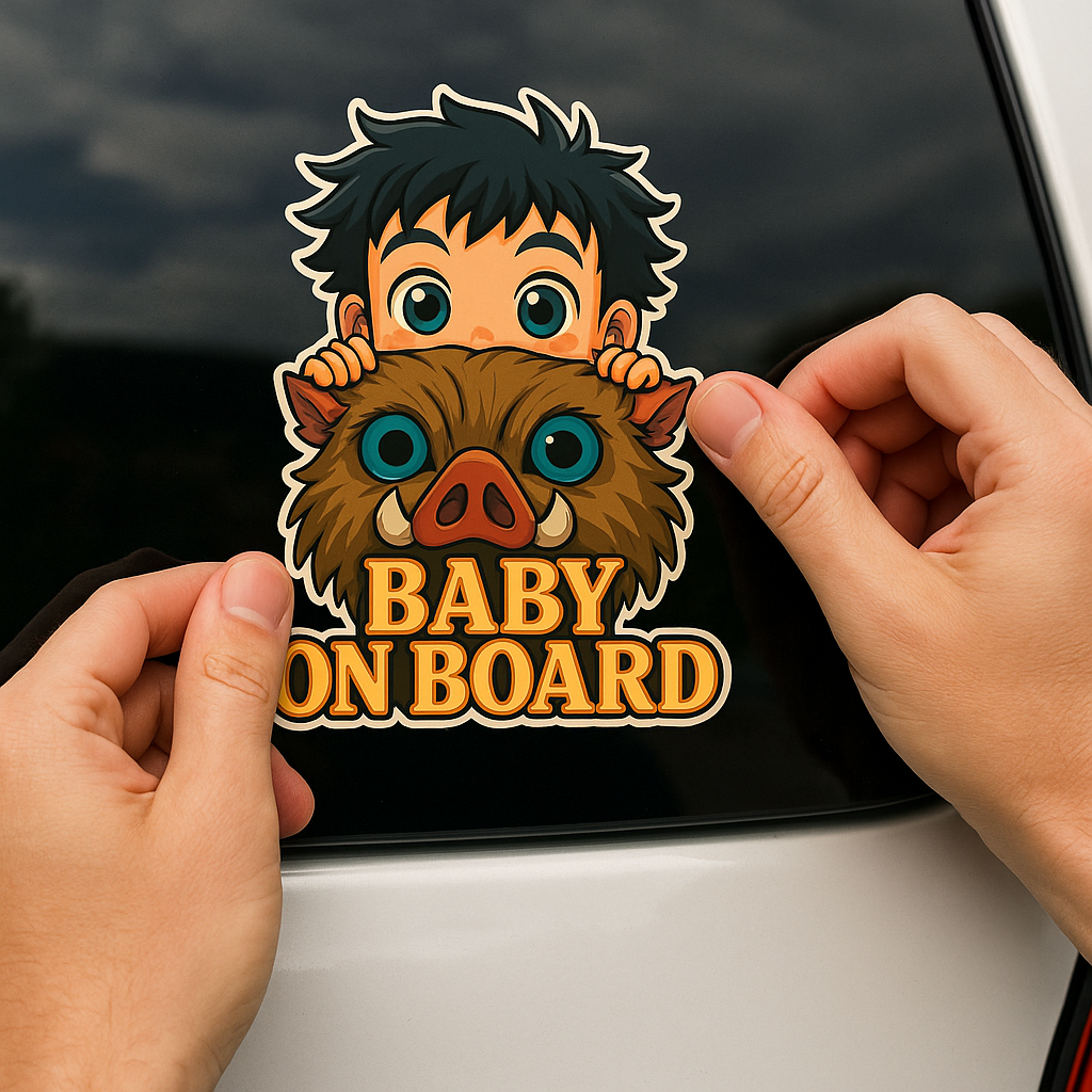 Cute Baby Inosuke "Baby On Board" Car Sticker β Demon Slayer Anime-Inspired,  High Quality Waterproof Vinyl