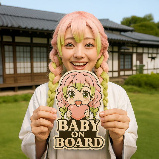 Cute Baby Mitsuri Kanroji "Baby On Board" Car Sticker – Demon Slayer Anime-Inspired,  High Quality Waterproof Vinyl