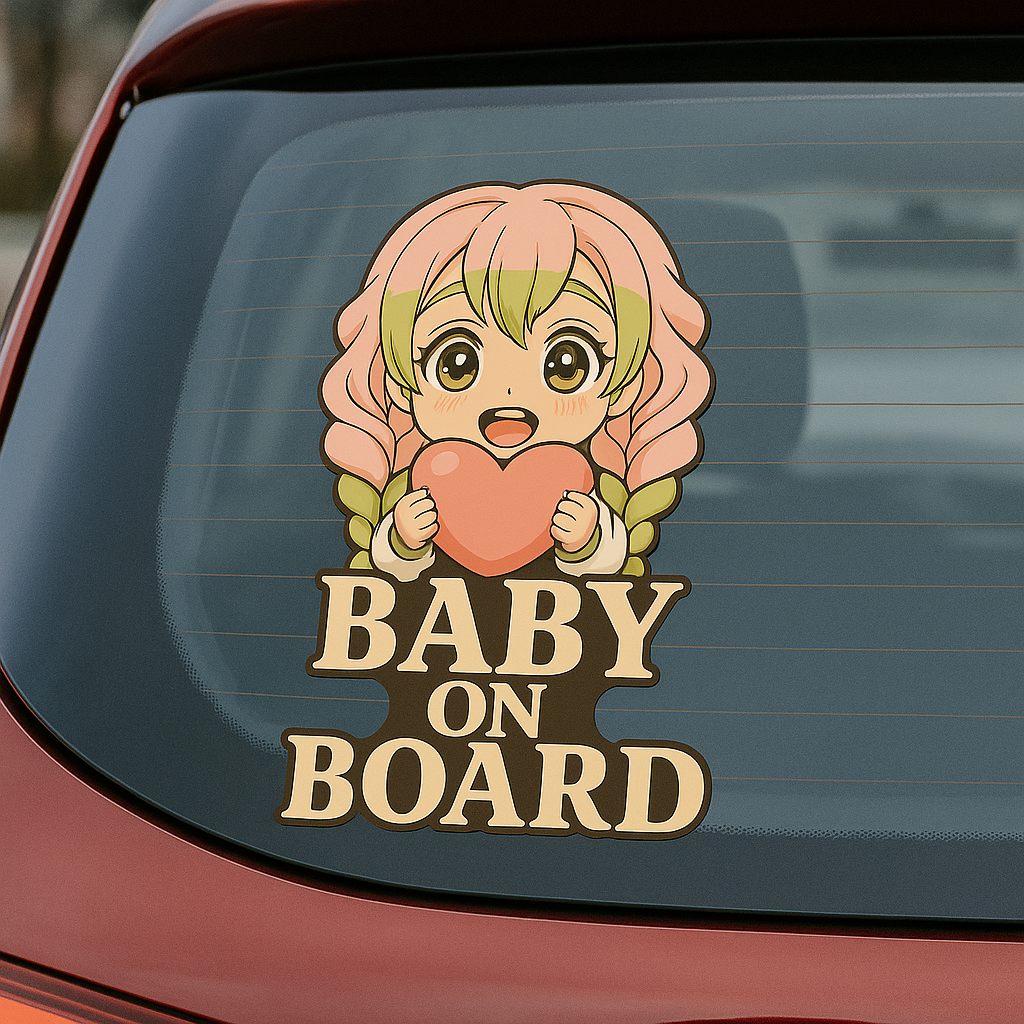 Cute Baby Mitsuri Kanroji "Baby On Board" Car Sticker – Demon Slayer Anime-Inspired,  High Quality Waterproof Vinyl