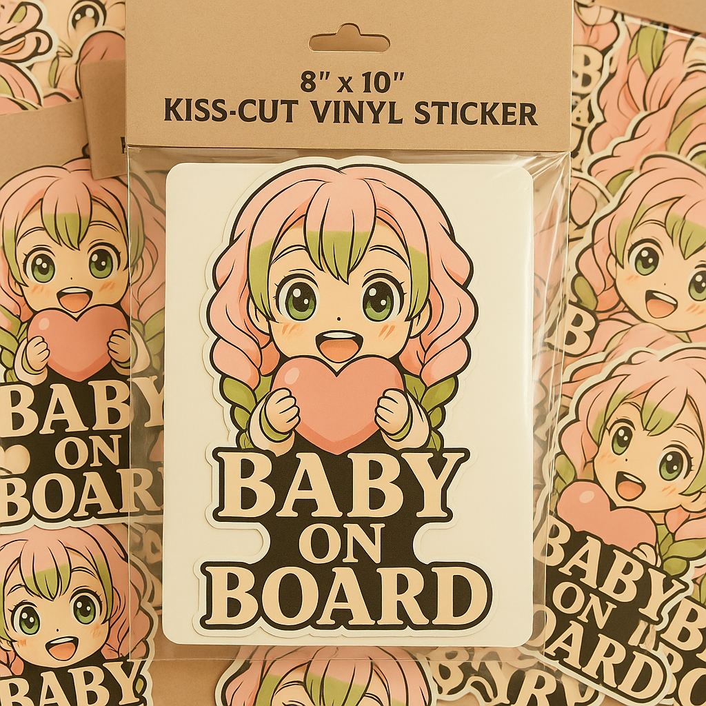Cute Baby Mitsuri Kanroji "Baby On Board" Car Sticker – Demon Slayer Anime-Inspired,  High Quality Waterproof Vinyl