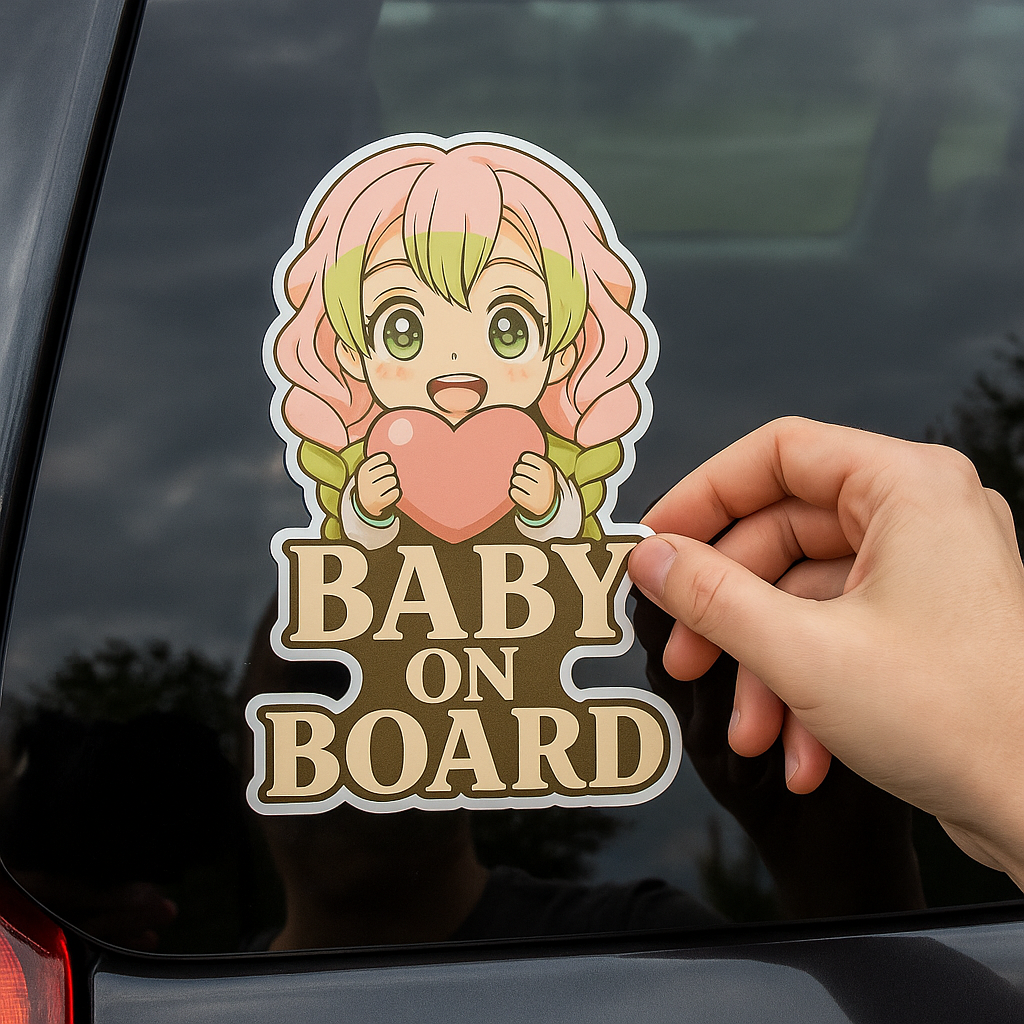 Cute Baby Mitsuri Kanroji "Baby On Board" Car Sticker – Demon Slayer Anime-Inspired,  High Quality Waterproof Vinyl