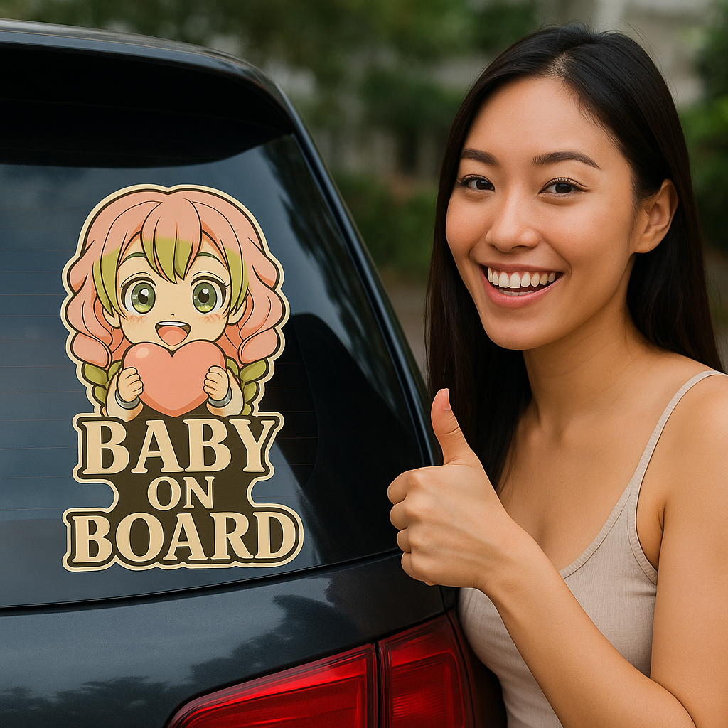 Cute Baby Mitsuri Kanroji "Baby On Board" Car Sticker – Demon Slayer Anime-Inspired,  High Quality Waterproof Vinyl