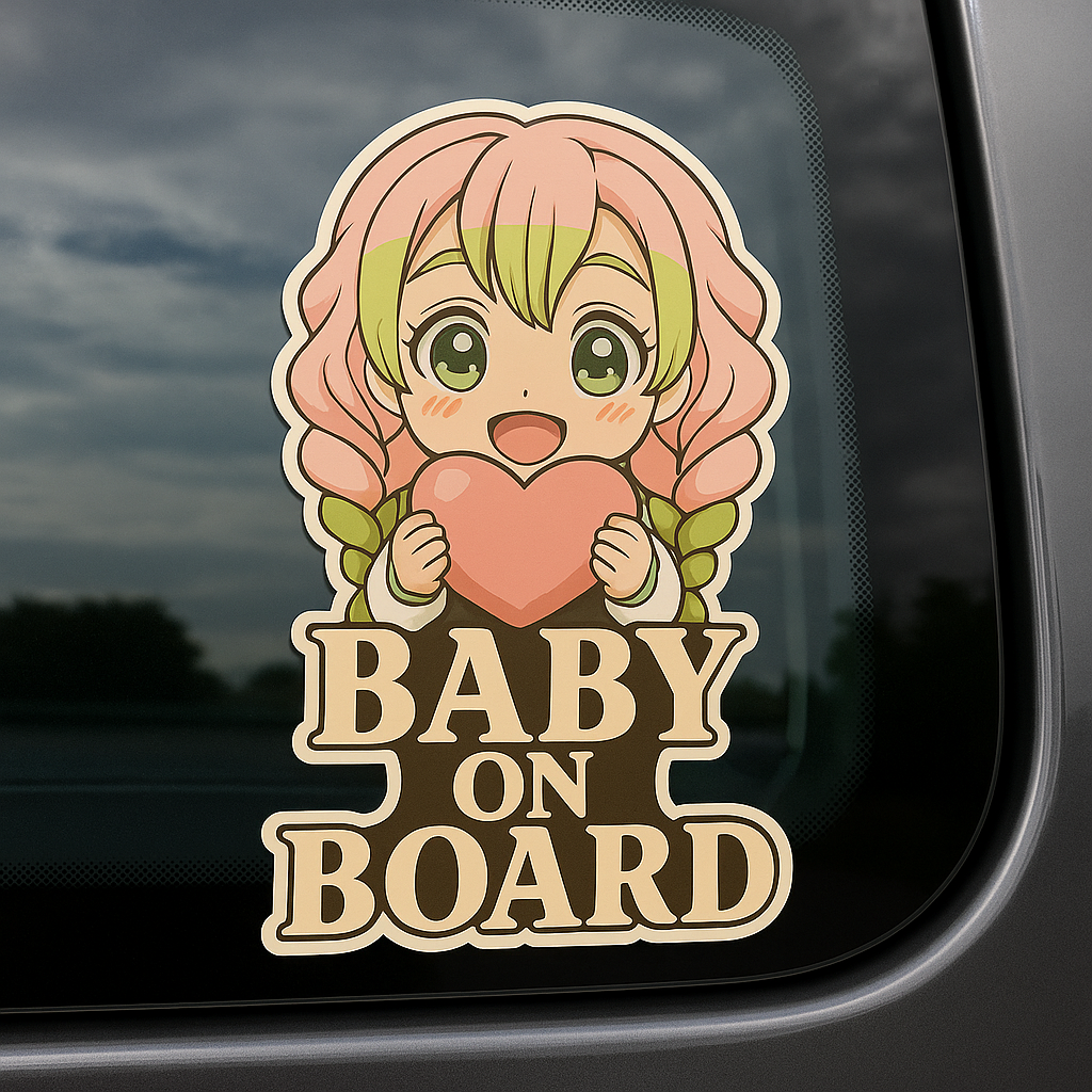 Cute Baby Mitsuri Kanroji "Baby On Board" Car Sticker – Demon Slayer Anime-Inspired,  High Quality Waterproof Vinyl