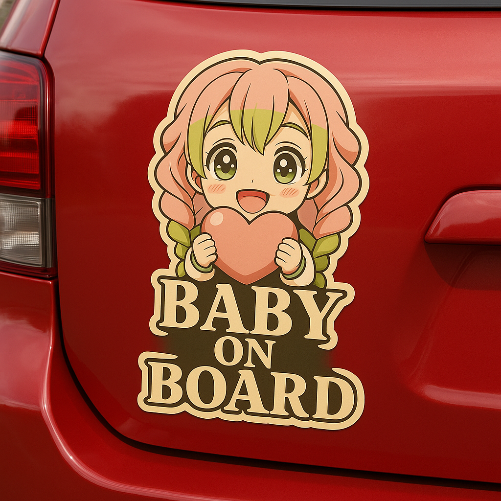 Cute Baby Mitsuri Kanroji "Baby On Board" Car Sticker – Demon Slayer Anime-Inspired,  High Quality Waterproof Vinyl