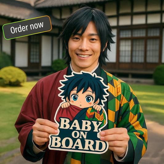 Cute Baby Giyu Tomioka "Baby On Board" Car Sticker – Demon Slayer Anime-Inspired,  High Quality Waterproof Vinyl