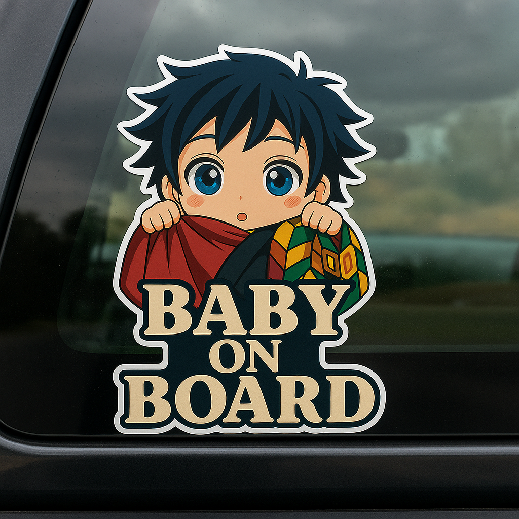 Cute Baby Giyu Tomioka "Baby On Board" Car Sticker – Demon Slayer Anime-Inspired,  High Quality Waterproof Vinyl