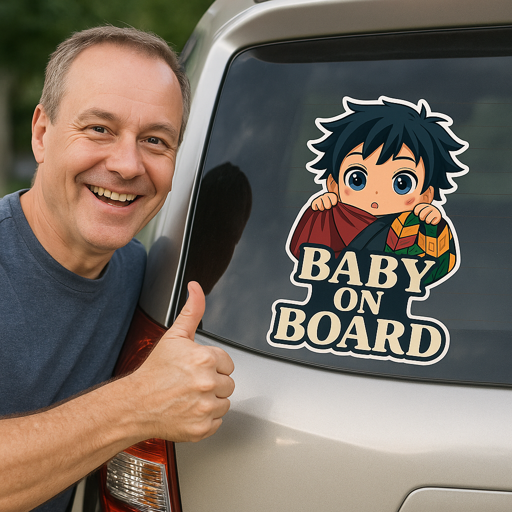 Cute Baby Giyu Tomioka "Baby On Board" Car Sticker – Demon Slayer Anime-Inspired,  High Quality Waterproof Vinyl