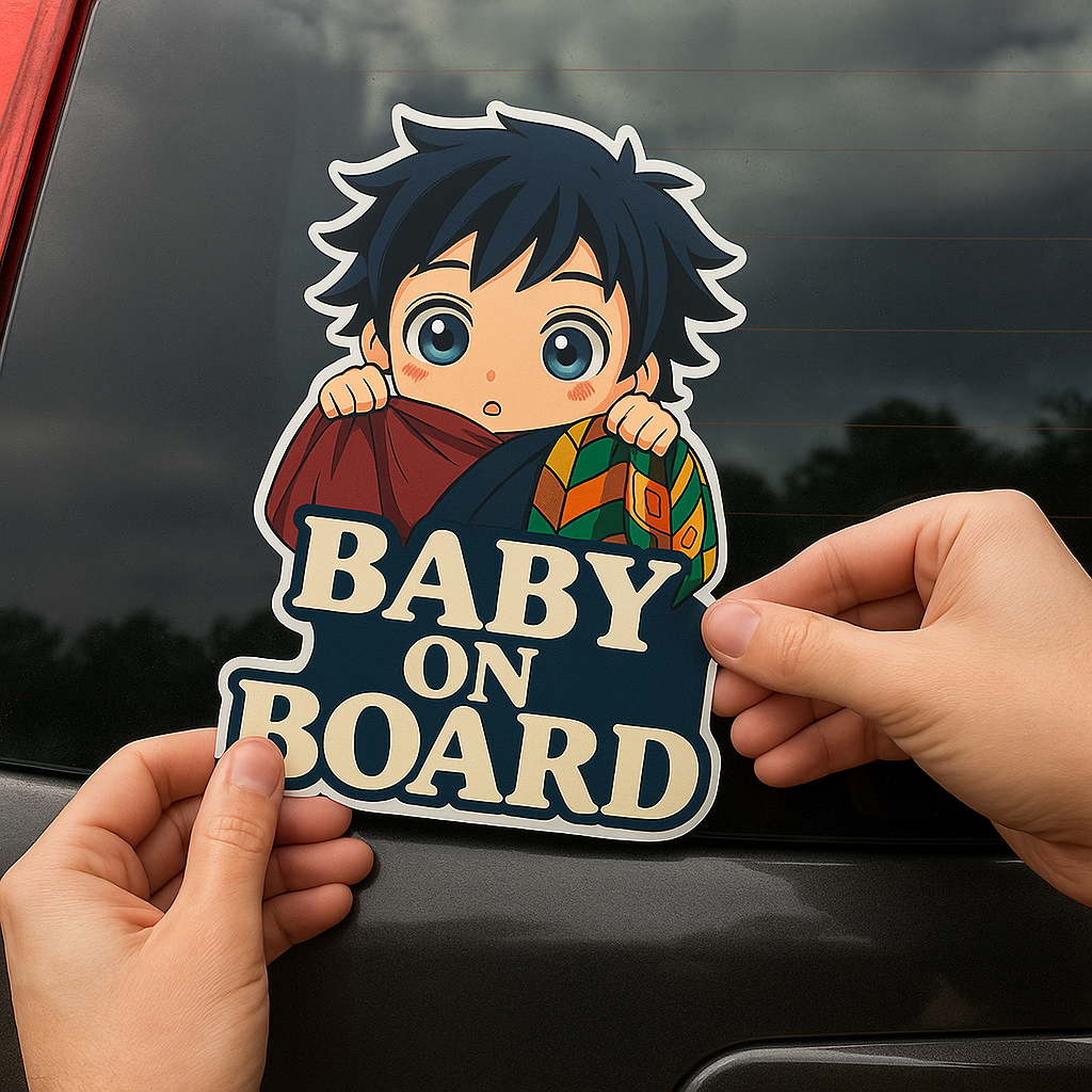 Cute Baby Giyu Tomioka "Baby On Board" Car Sticker – Demon Slayer Anime-Inspired,  High Quality Waterproof Vinyl