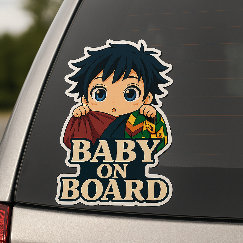 Cute Baby Giyu Tomioka "Baby On Board" Car Sticker – Demon Slayer Anime-Inspired,  High Quality Waterproof Vinyl