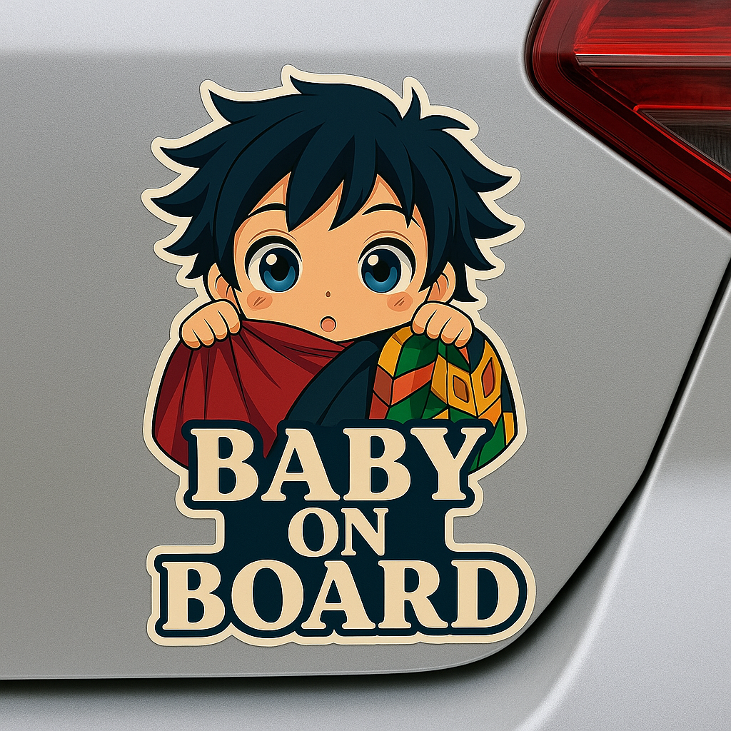 Cute Baby Giyu Tomioka "Baby On Board" Car Sticker – Demon Slayer Anime-Inspired,  High Quality Waterproof Vinyl
