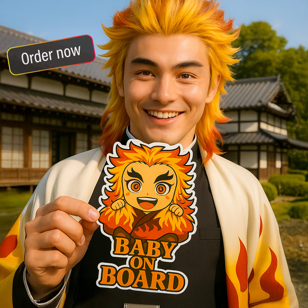Cute Baby Kyojuro Rengoku "Baby On Board" Car Sticker – Demon Slayer Anime-Inspired,  High Quality Waterproof Vinyl