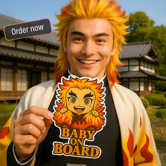 Cute Baby Kyojuro Rengoku "Baby On Board" Car Sticker – Demon Slayer Anime-Inspired,  High Quality Waterproof Vinyl