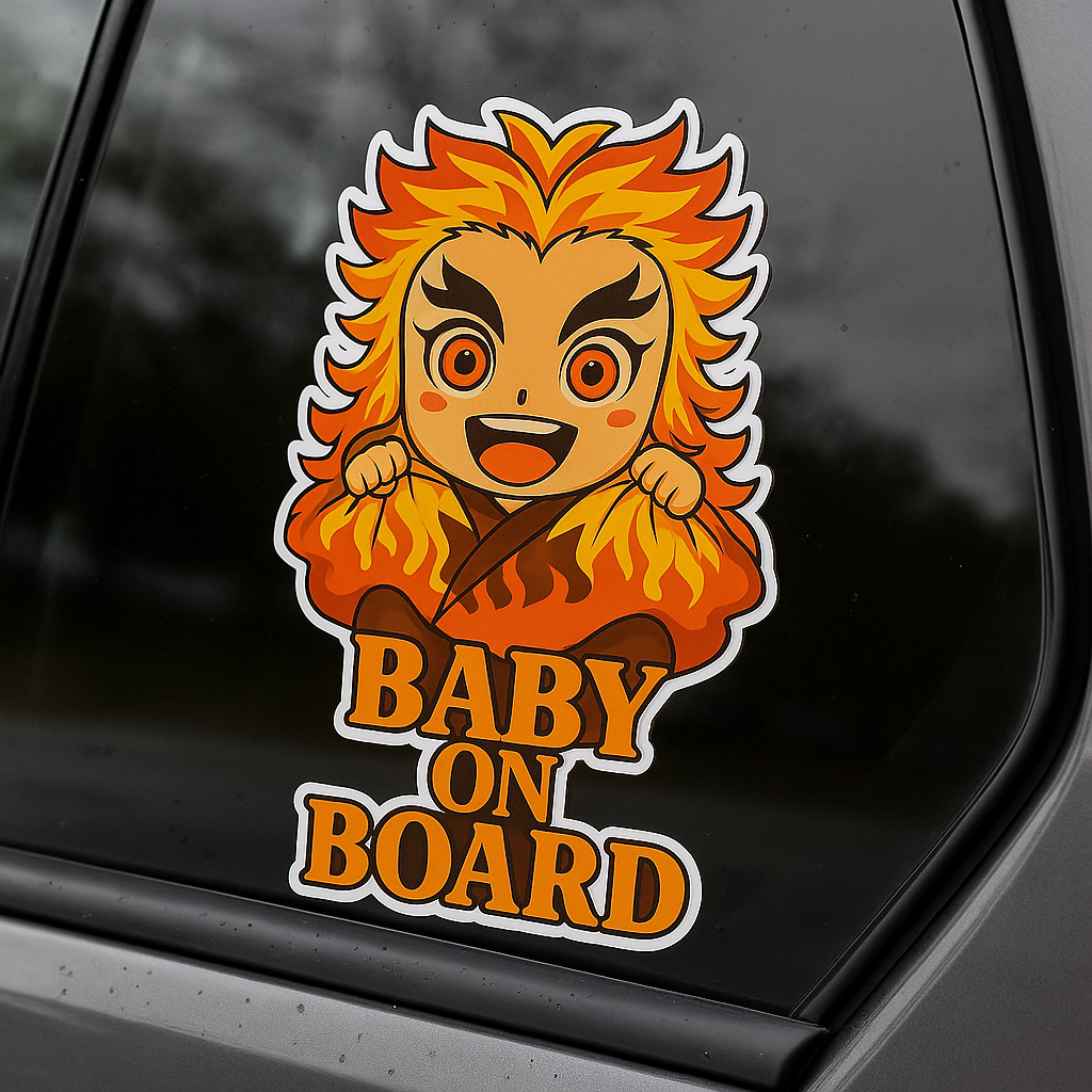 Cute Baby Kyojuro Rengoku "Baby On Board" Car Sticker – Demon Slayer Anime-Inspired,  High Quality Waterproof Vinyl