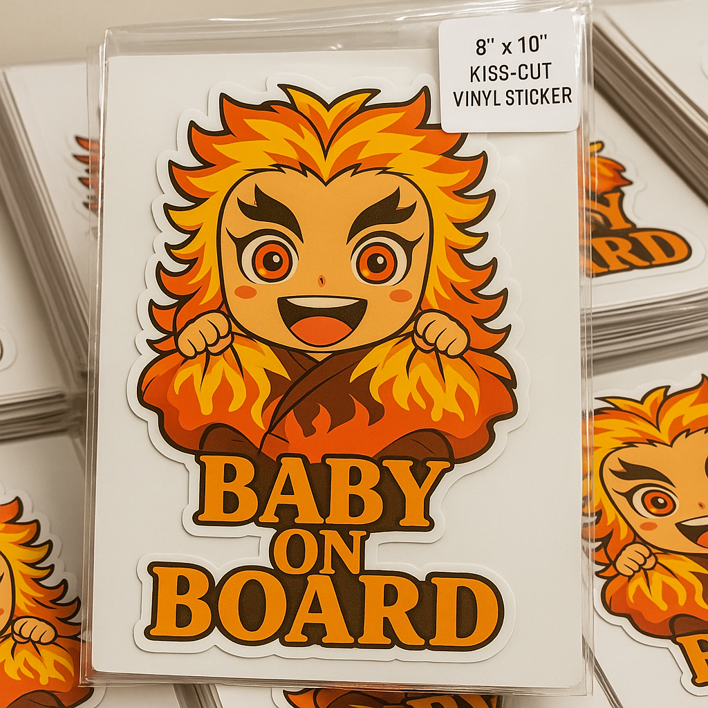 Cute Baby Kyojuro Rengoku "Baby On Board" Car Sticker – Demon Slayer Anime-Inspired,  High Quality Waterproof Vinyl