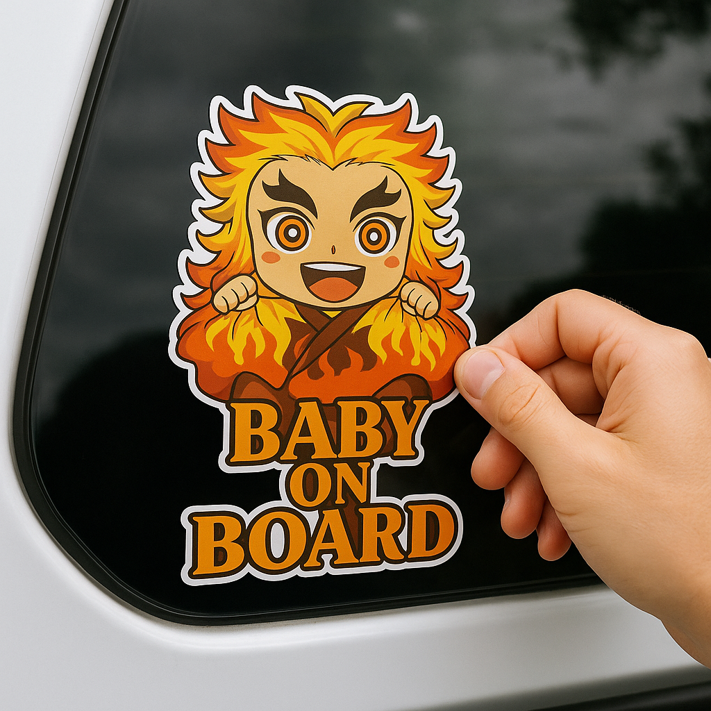 Cute Baby Kyojuro Rengoku "Baby On Board" Car Sticker – Demon Slayer Anime-Inspired,  High Quality Waterproof Vinyl
