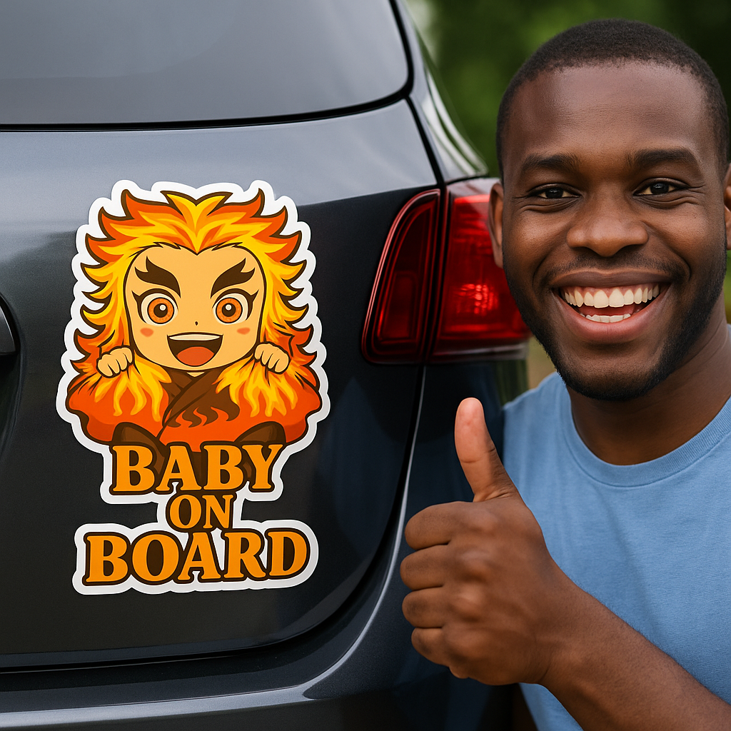 Cute Baby Kyojuro Rengoku "Baby On Board" Car Sticker – Demon Slayer Anime-Inspired,  High Quality Waterproof Vinyl