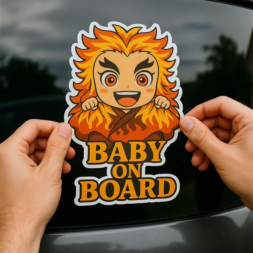 Cute Baby Kyojuro Rengoku "Baby On Board" Car Sticker – Demon Slayer Anime-Inspired,  High Quality Waterproof Vinyl