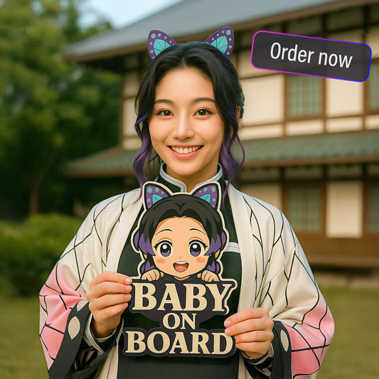Cute Baby Shinobu Kocho "Baby On Board" Car Sticker – Demon Slayer Anime-Inspired,  High Quality Waterproof Vinyl