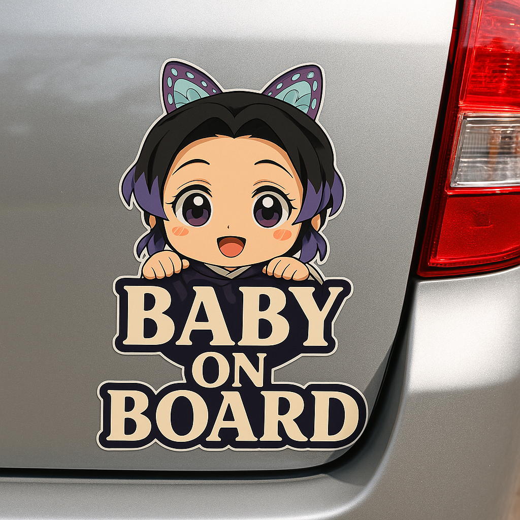 Cute Baby Shinobu Kocho "Baby On Board" Car Sticker – Demon Slayer Anime-Inspired,  High Quality Waterproof Vinyl