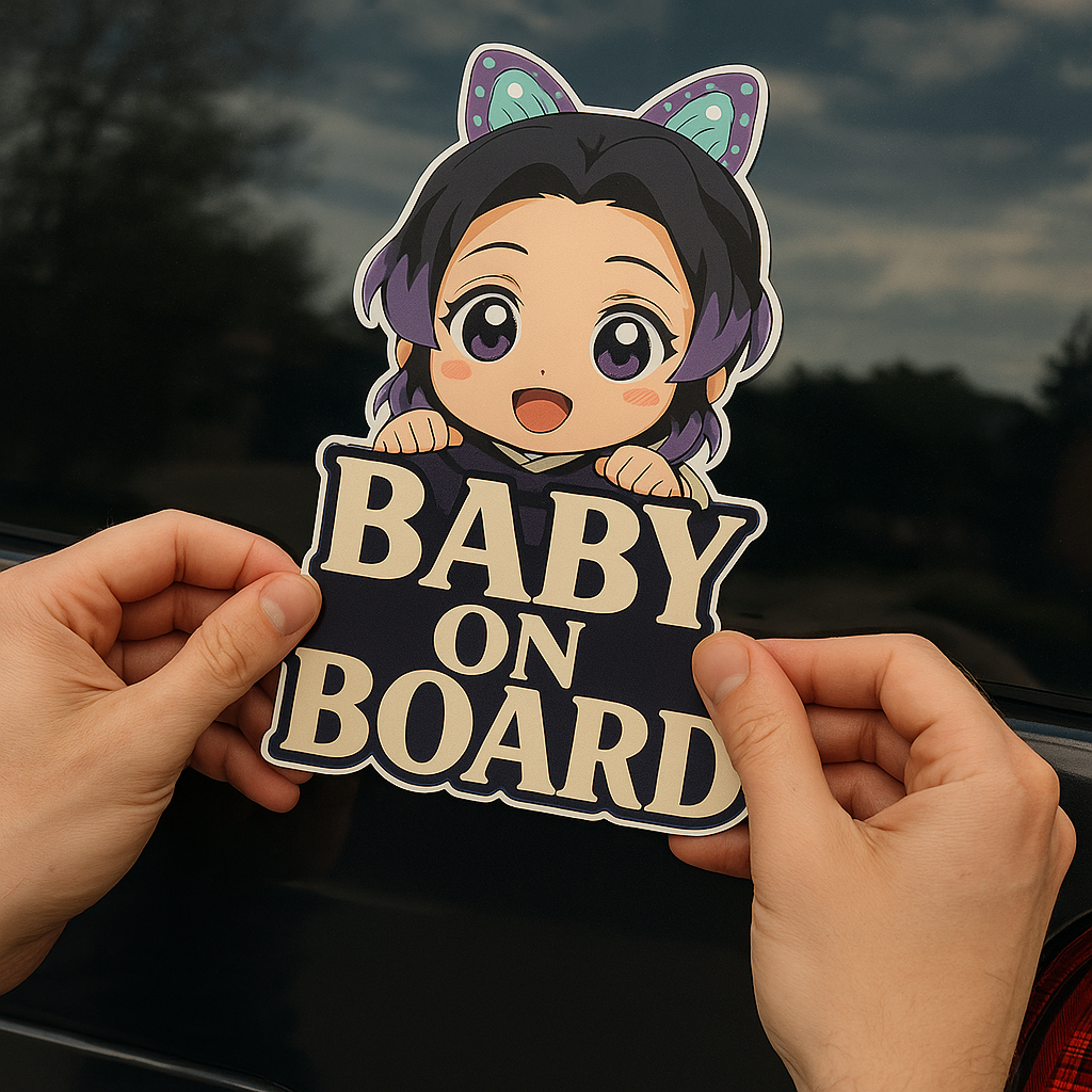 Cute Baby Shinobu Kocho "Baby On Board" Car Sticker – Demon Slayer Anime-Inspired,  High Quality Waterproof Vinyl