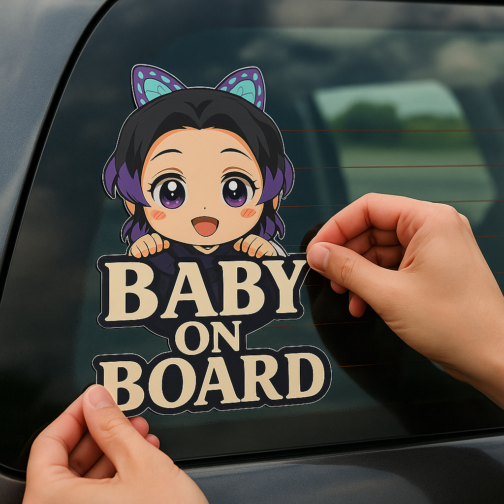 Cute Baby Shinobu Kocho "Baby On Board" Car Sticker – Demon Slayer Anime-Inspired,  High Quality Waterproof Vinyl