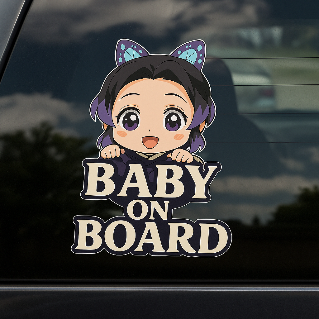 Cute Baby Shinobu Kocho "Baby On Board" Car Sticker – Demon Slayer Anime-Inspired,  High Quality Waterproof Vinyl