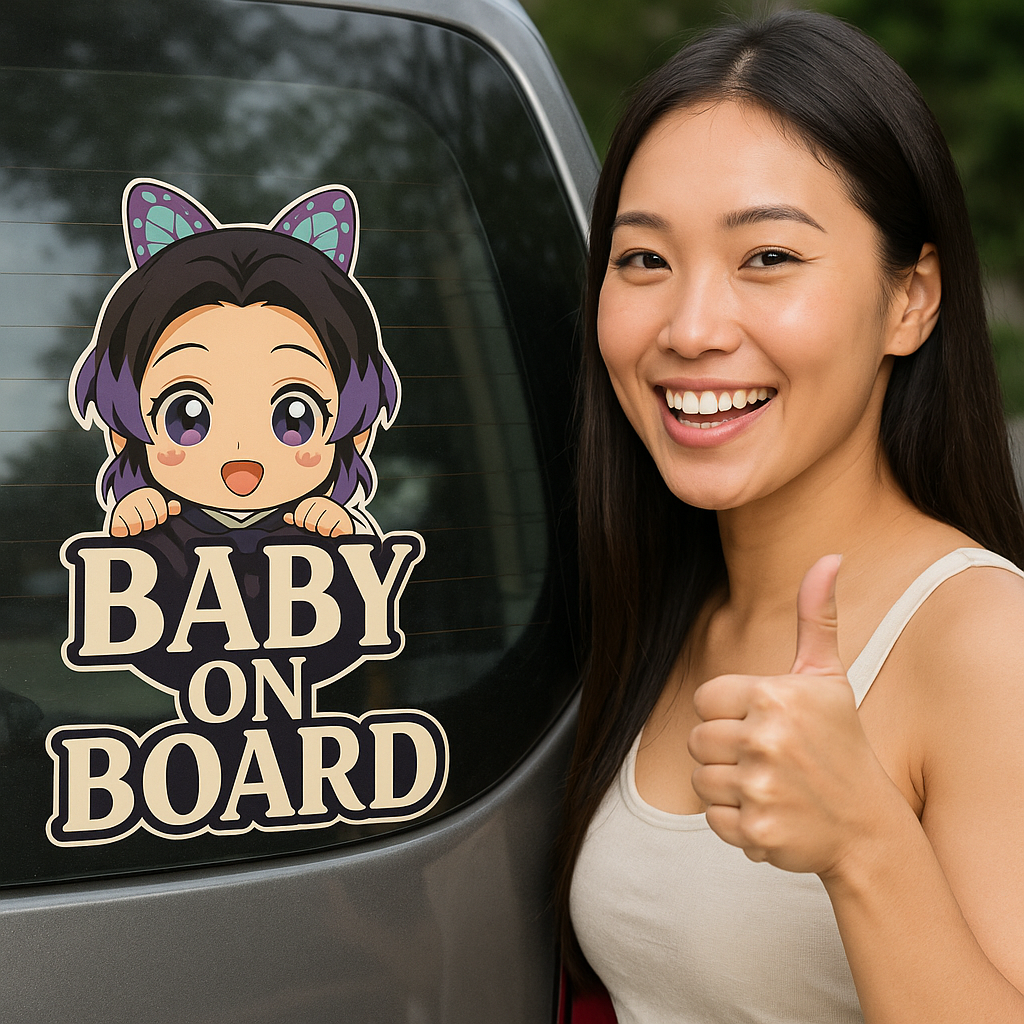 Cute Baby Shinobu Kocho "Baby On Board" Car Sticker – Demon Slayer Anime-Inspired,  High Quality Waterproof Vinyl