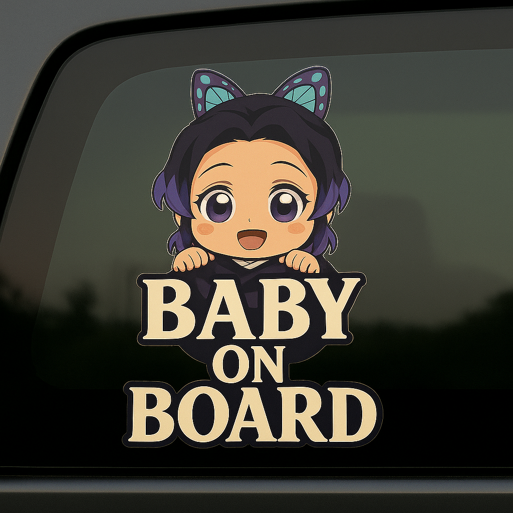 Cute Baby Shinobu Kocho "Baby On Board" Car Sticker – Demon Slayer Anime-Inspired,  High Quality Waterproof Vinyl