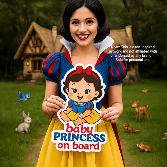 Cute Princess Snow White Baby on Board Car Sticker – High Quality Waterproof Vinyl Decal for Sleeping Beauty Fans