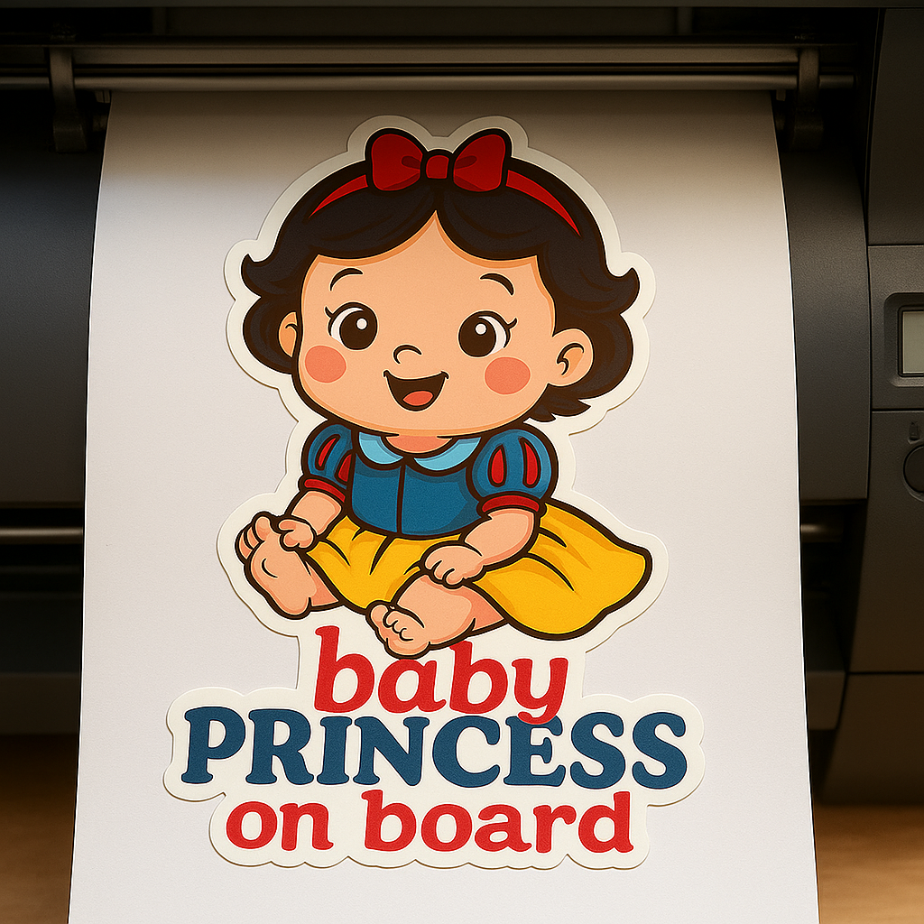 Cute Princess Snow White Baby on Board Car Sticker β High Quality Waterproof Vinyl Decal for Sleeping Beauty Fans