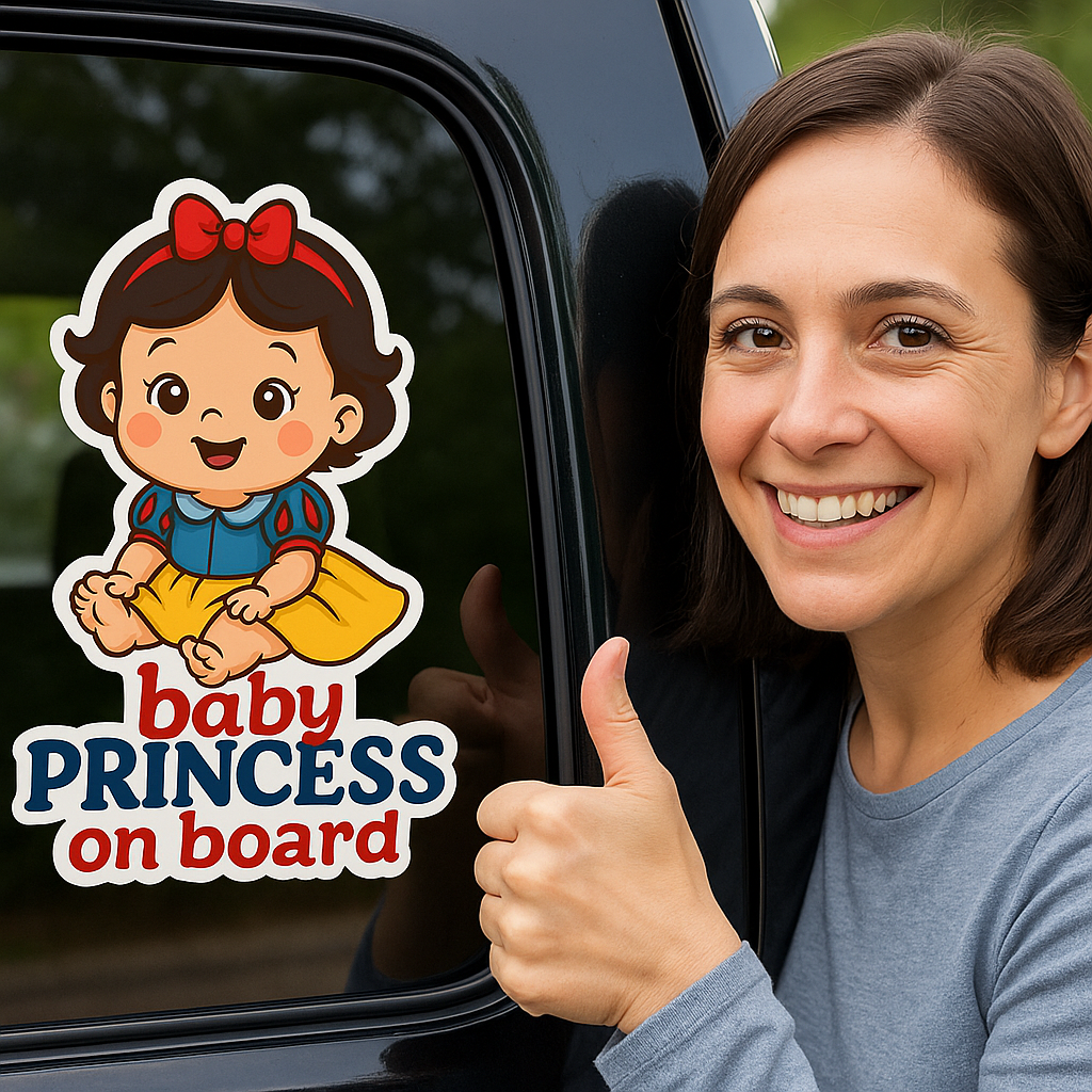 Cute Princess Snow White Baby on Board Car Sticker β High Quality Waterproof Vinyl Decal for Sleeping Beauty Fans