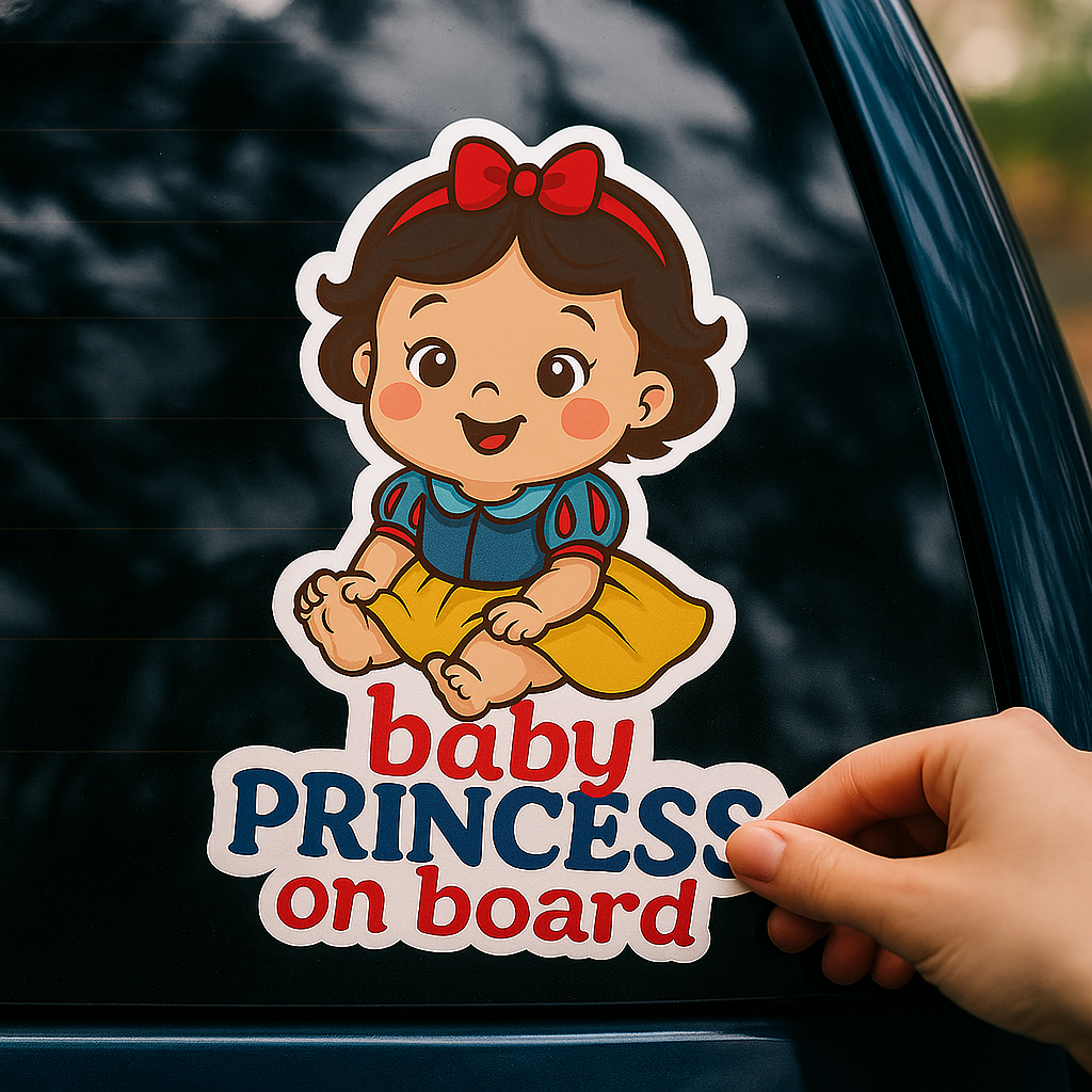 Cute Princess Snow White Baby on Board Car Sticker β High Quality Waterproof Vinyl Decal for Sleeping Beauty Fans