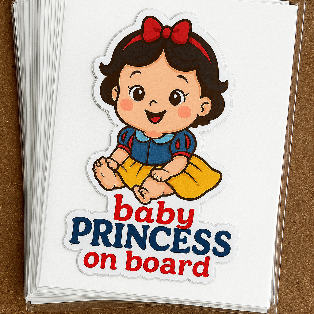 Cute Princess Snow White Baby on Board Car Sticker β High Quality Waterproof Vinyl Decal for Sleeping Beauty Fans